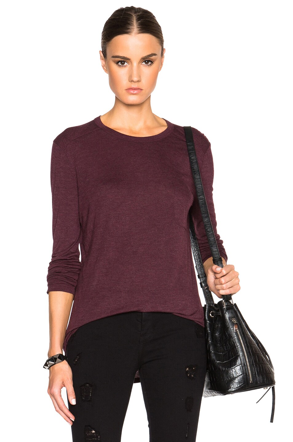 Image 1 of Alexander Wang Classic Long Sleeve Tee with Chest Pocket in Plum