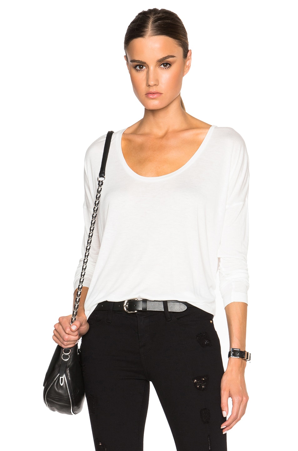 Image 1 of Alexander Wang Long Sleeve Low Neck Tee in White