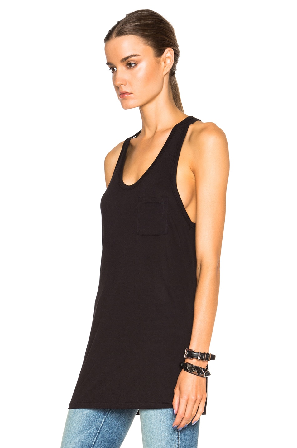 T by Alexander Wang Classic Linen Silk Tank with Pocket in Black | FWRD