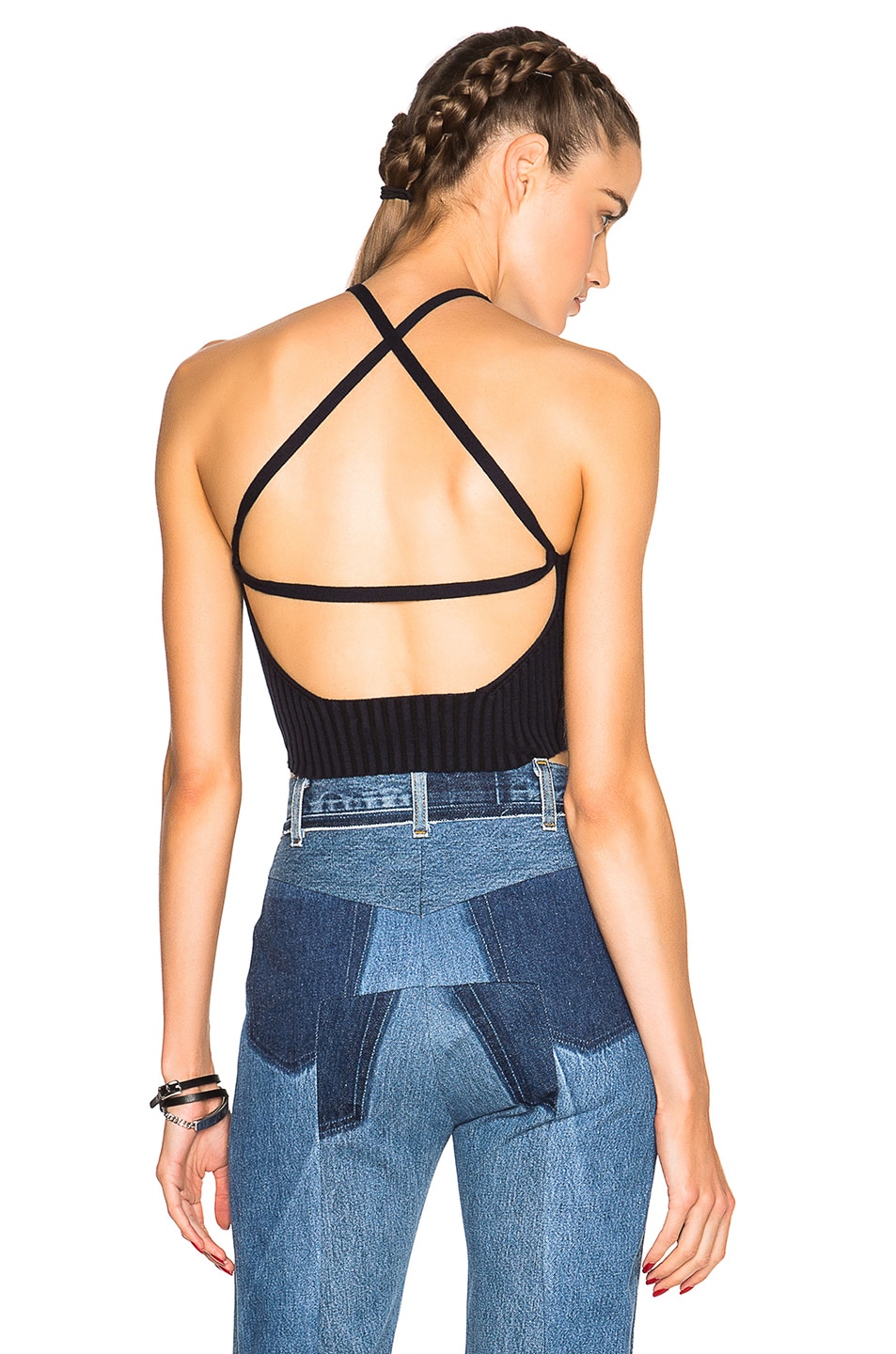 Image 1 of Alexander Wang Exposed Back Rib Tank Top in Midnight