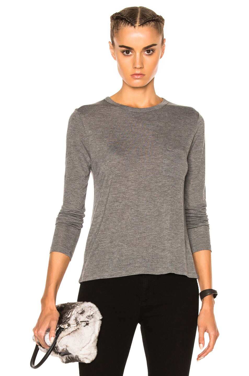 Image 1 of Alexander Wang Classic Cropped Long Sleeve Tee in Heather Grey