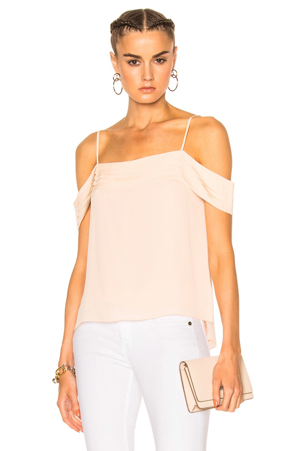 Image 1 of Alexander Wang Silk Pleated Off The Shoulder Top in Blush