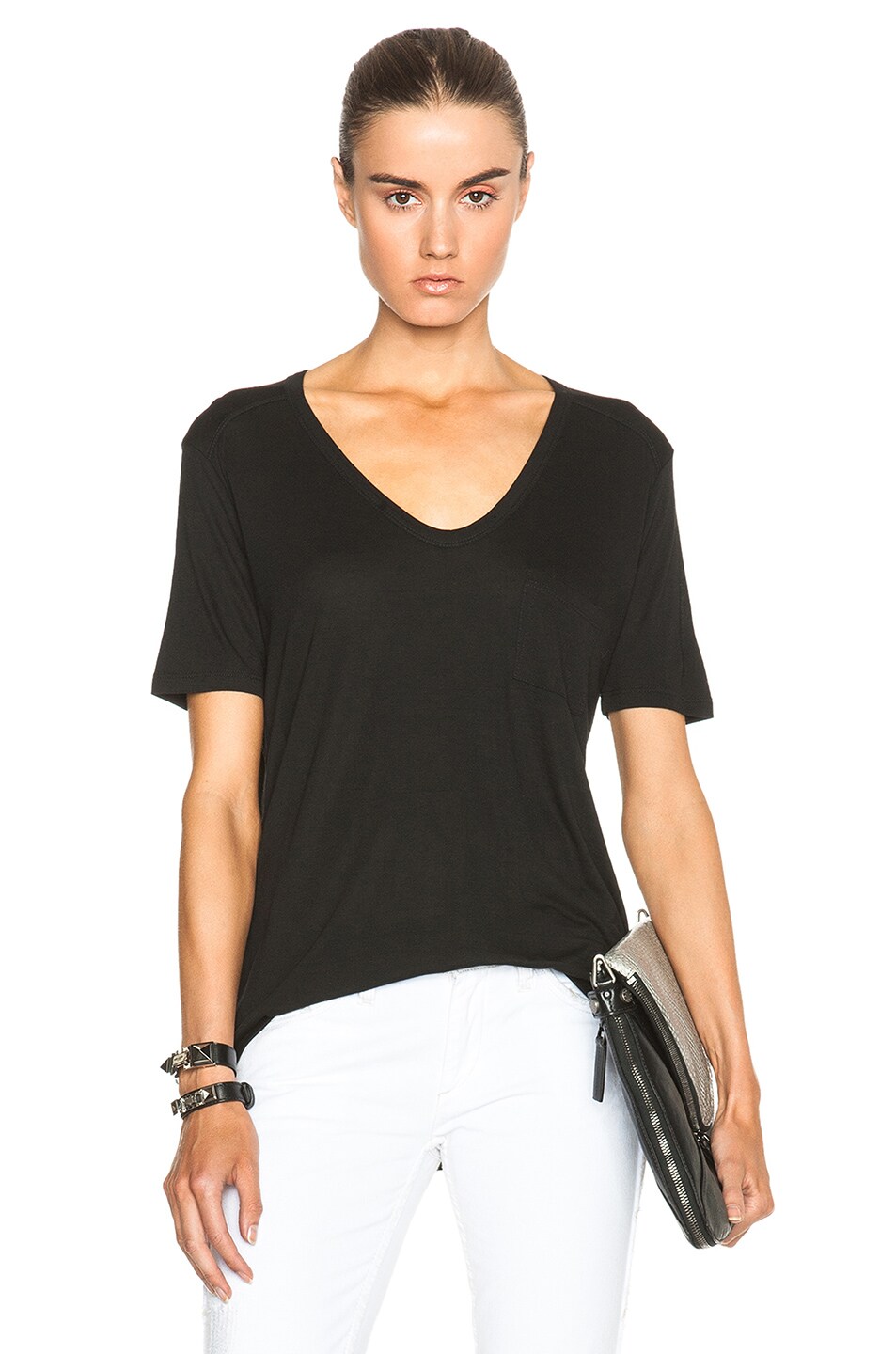 Image 1 of Alexander Wang Classic Viscose Tee with Pocket in Black