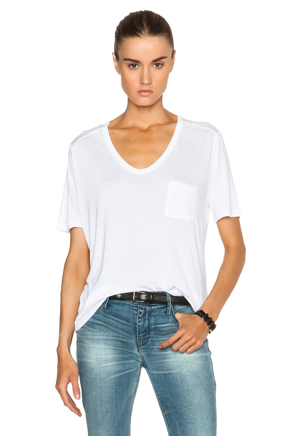 Image 1 of Alexander Wang Classic Viscose Tee with Pocket in White