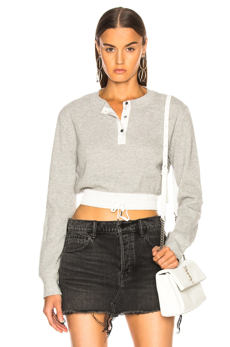 Image 1 of Alexander Wang Waffle Cropped Top in Heather Grey