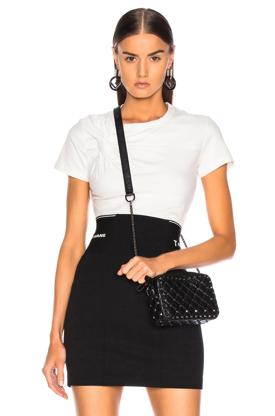 Image 1 of Alexander Wang Compact Twist Short Sleeve Top in Clay in Ivory