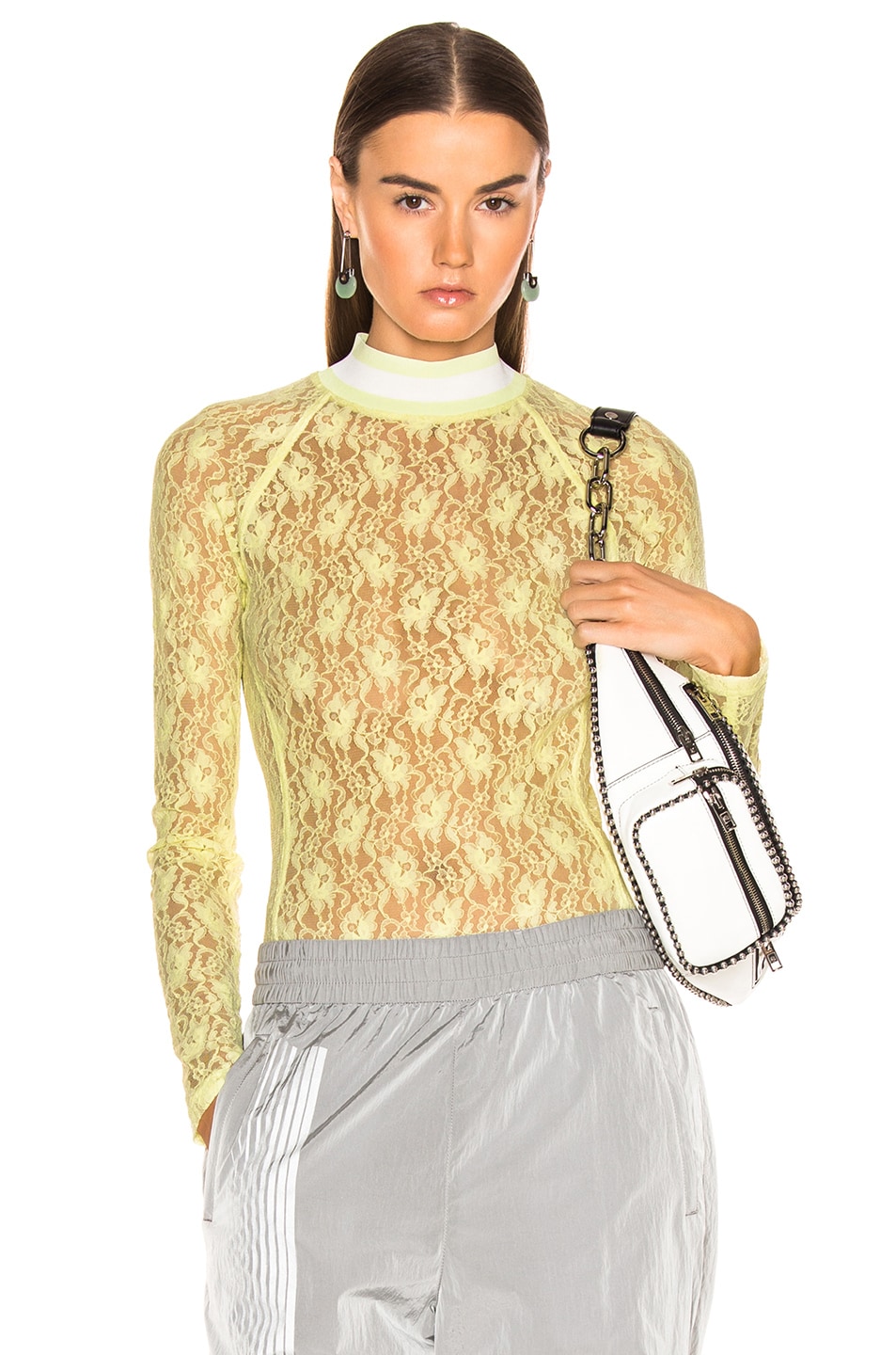 Image 1 of Alexander Wang Lace Bodysuit in Lime