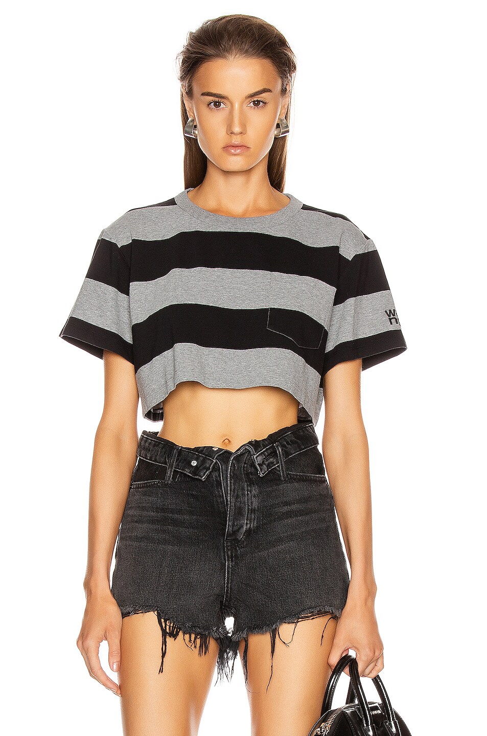 Image 1 of Alexander Wang Wash and Go Wide Stripe Crop in Charcoal & Black
