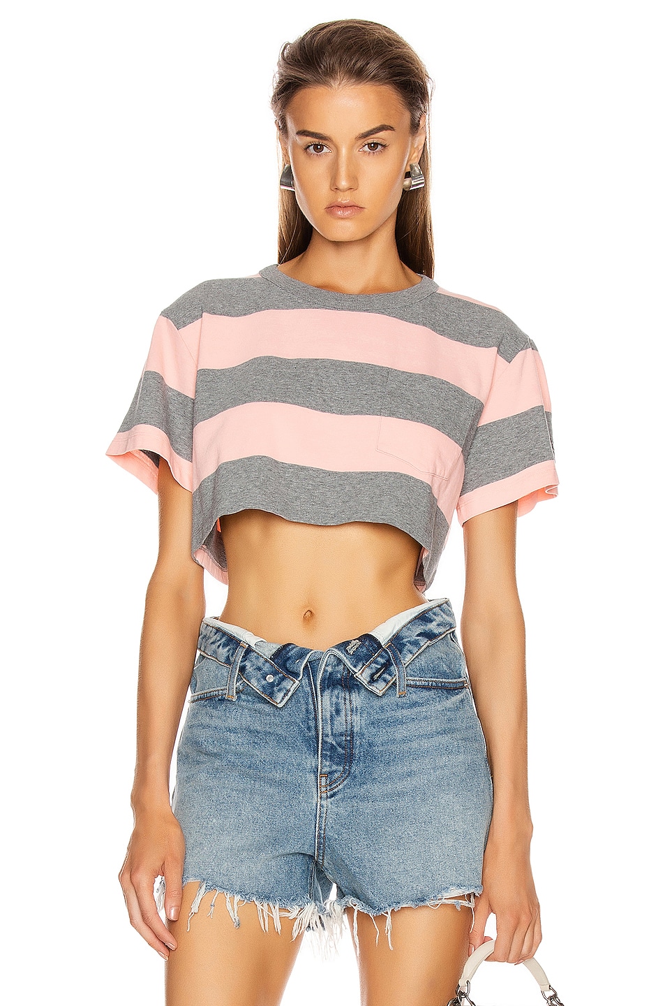 Image 1 of Alexander Wang Wash and Go Wide Stripe Crop in Charcoal & Blush