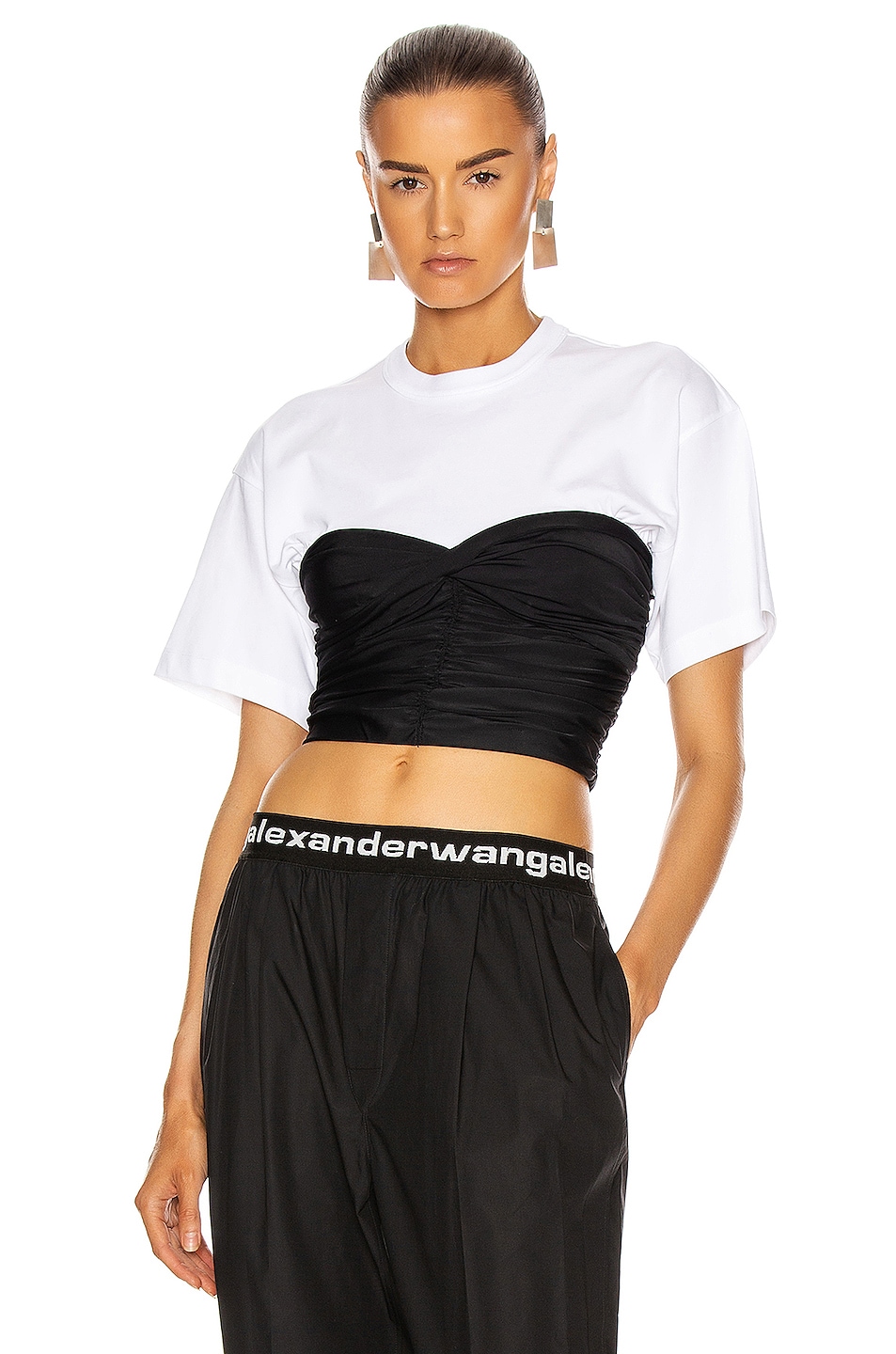 Image 1 of Alexander Wang Ruched Bodycon Top in Black & White