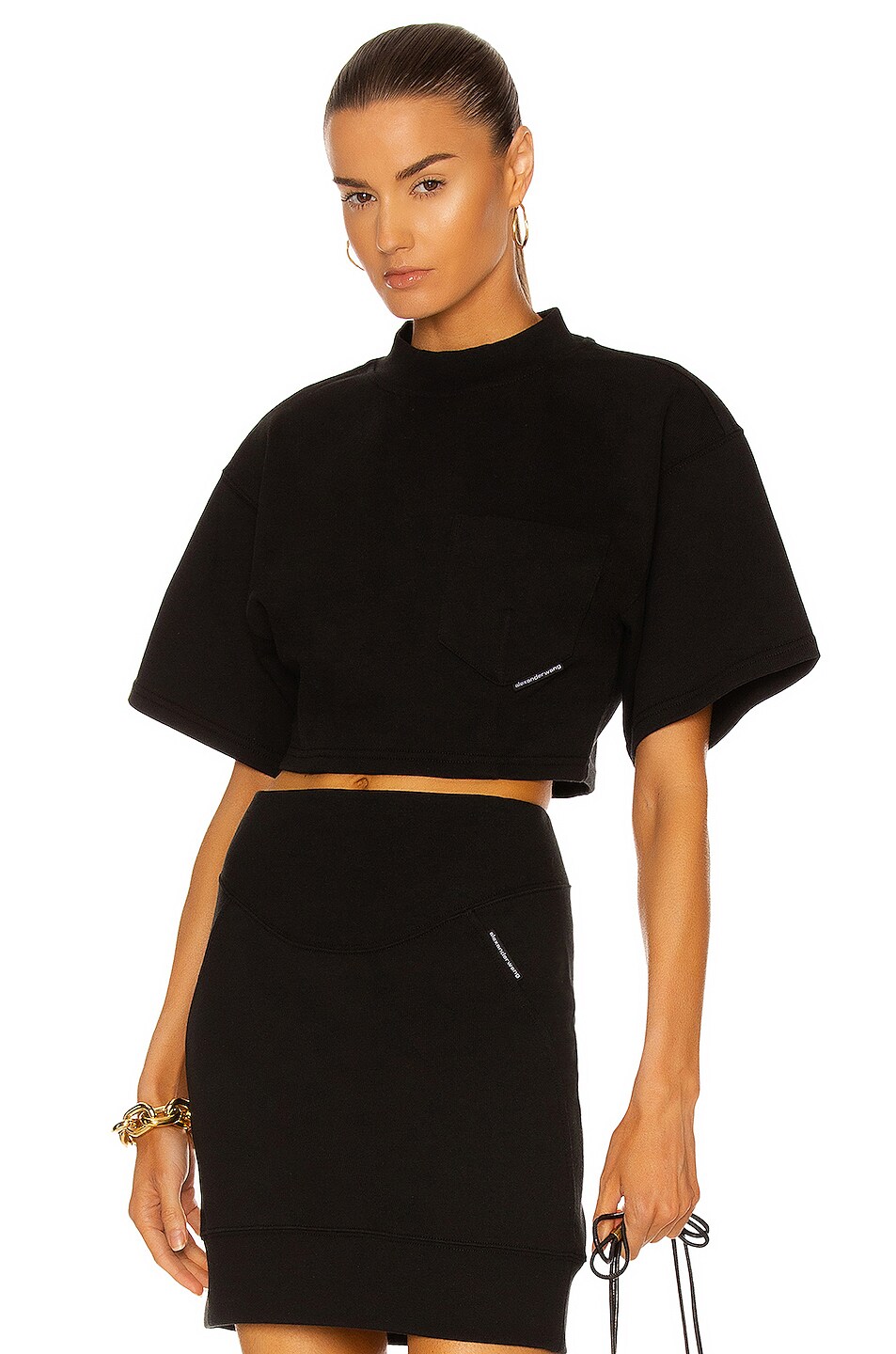 Image 1 of Alexander Wang Sculpted Cropped T-Shirt in Black