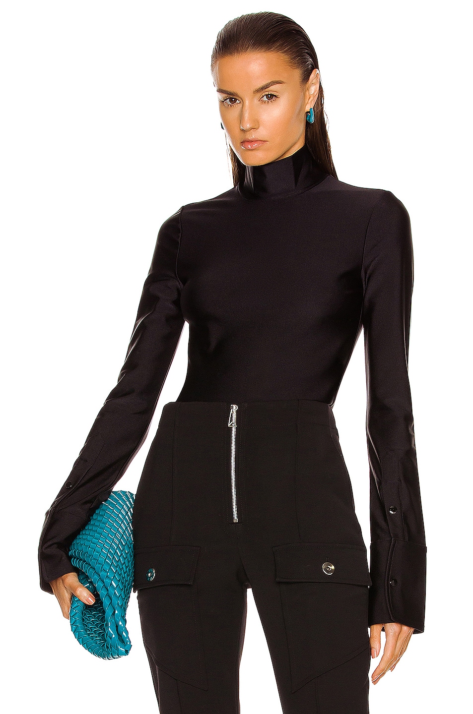 Image 1 of Alexander Wang Cuff Placket Turtleneck Top in Black