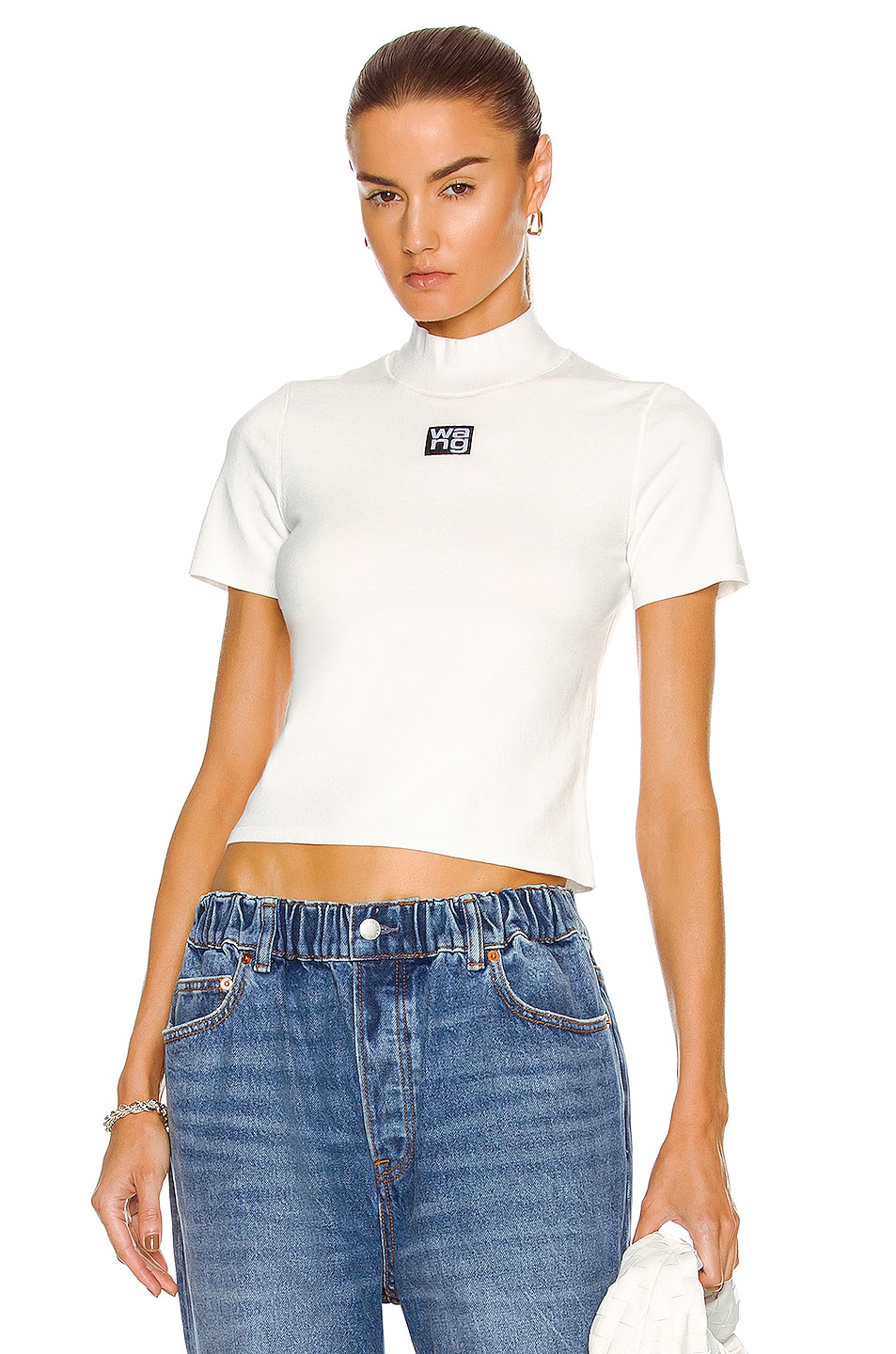 Image 1 of Alexander Wang Foundation Mock Neck Logo Tee in Soft White