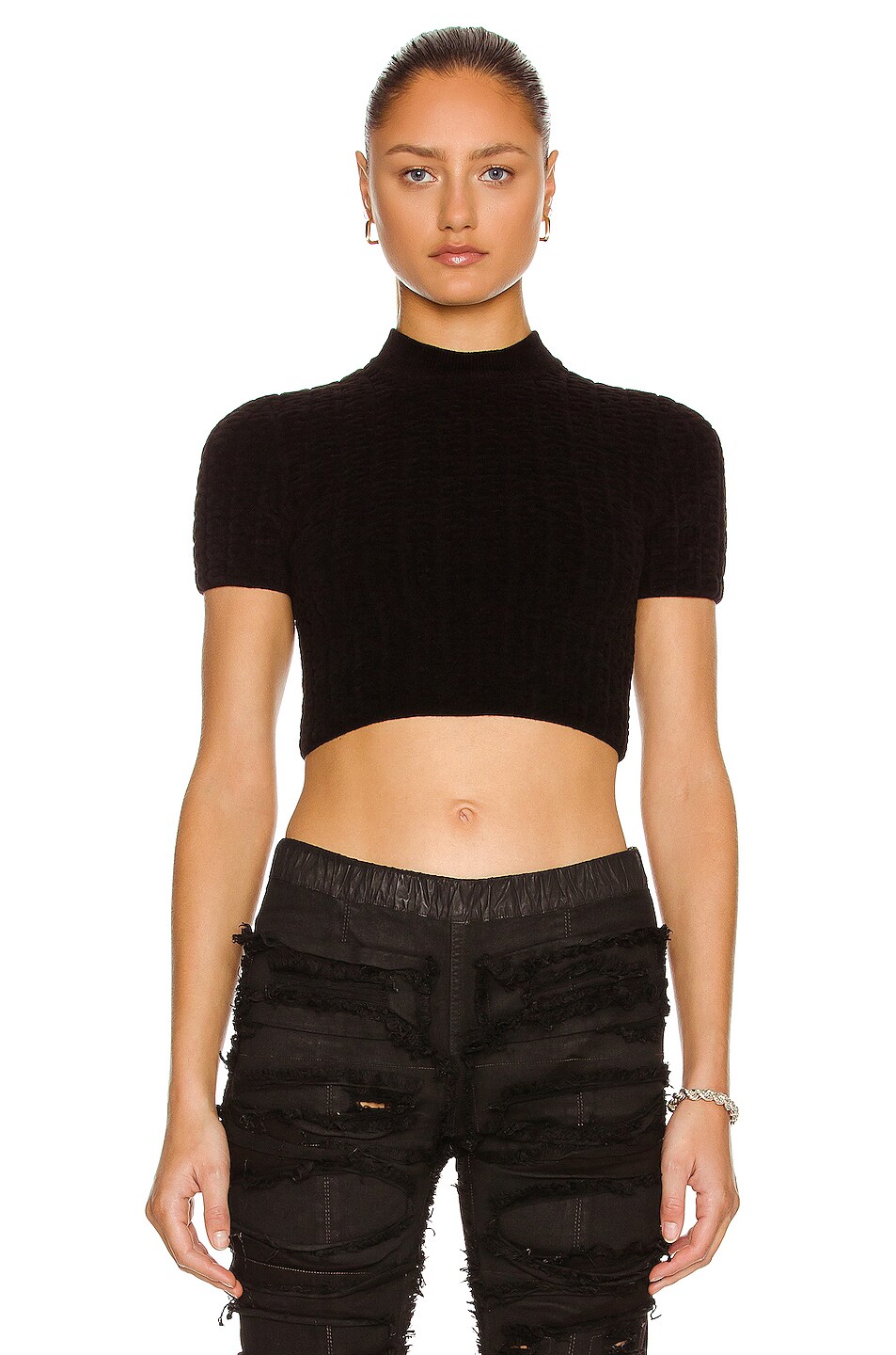 Image 1 of Alexander Wang Cropped Short Sleeve Knit Top in Black