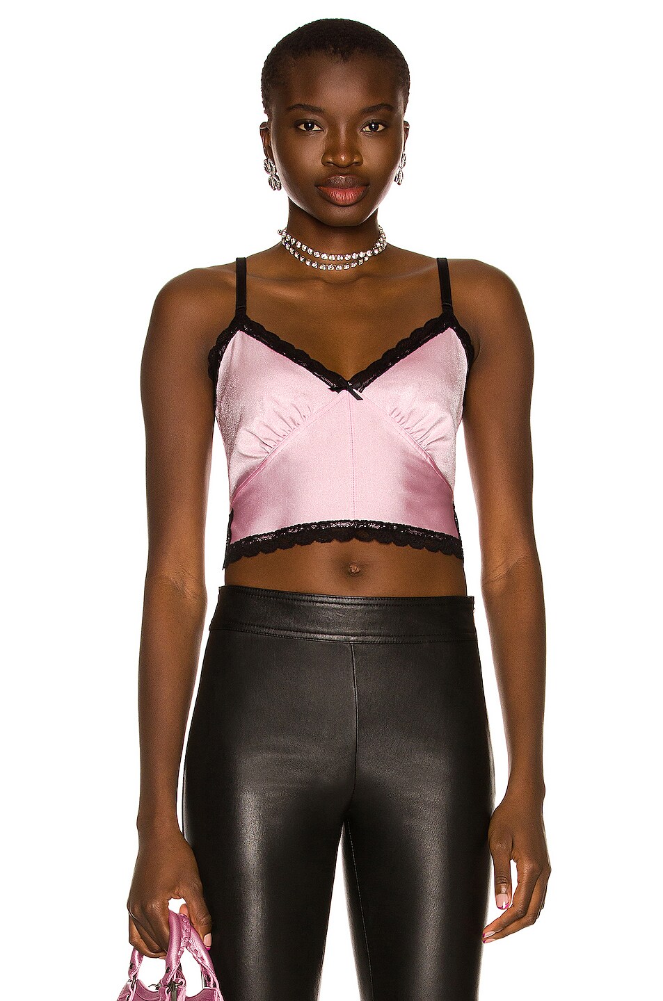 Image 1 of Alexander Wang Fitted Lace Trim Cami Top in Sweet Lilac