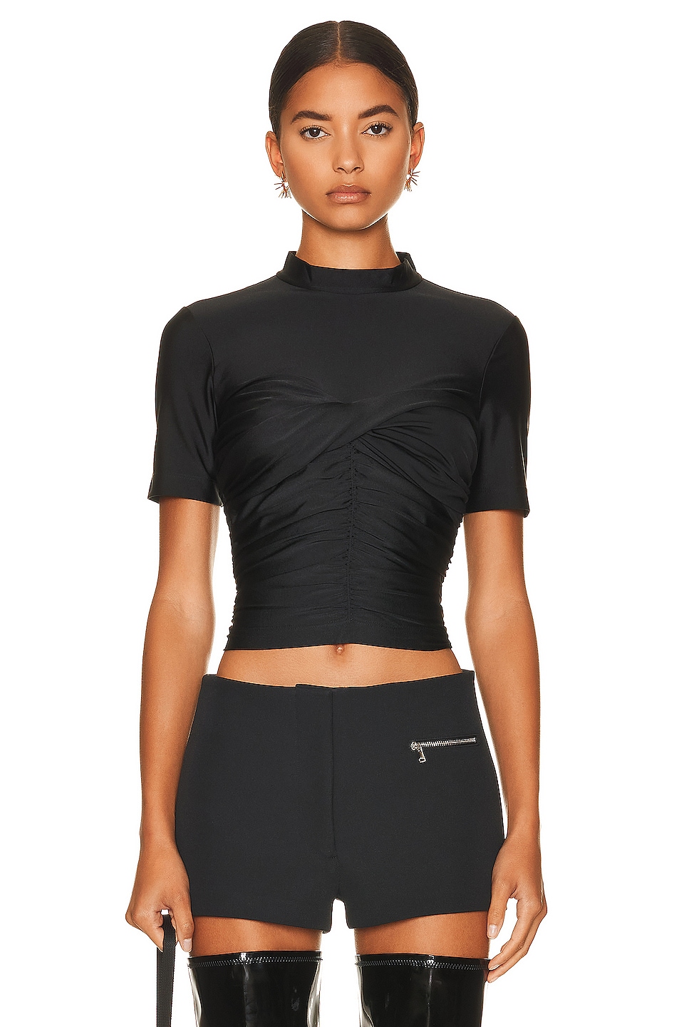 Image 1 of Alexander Wang Ruched Mock Neck Top in Black
