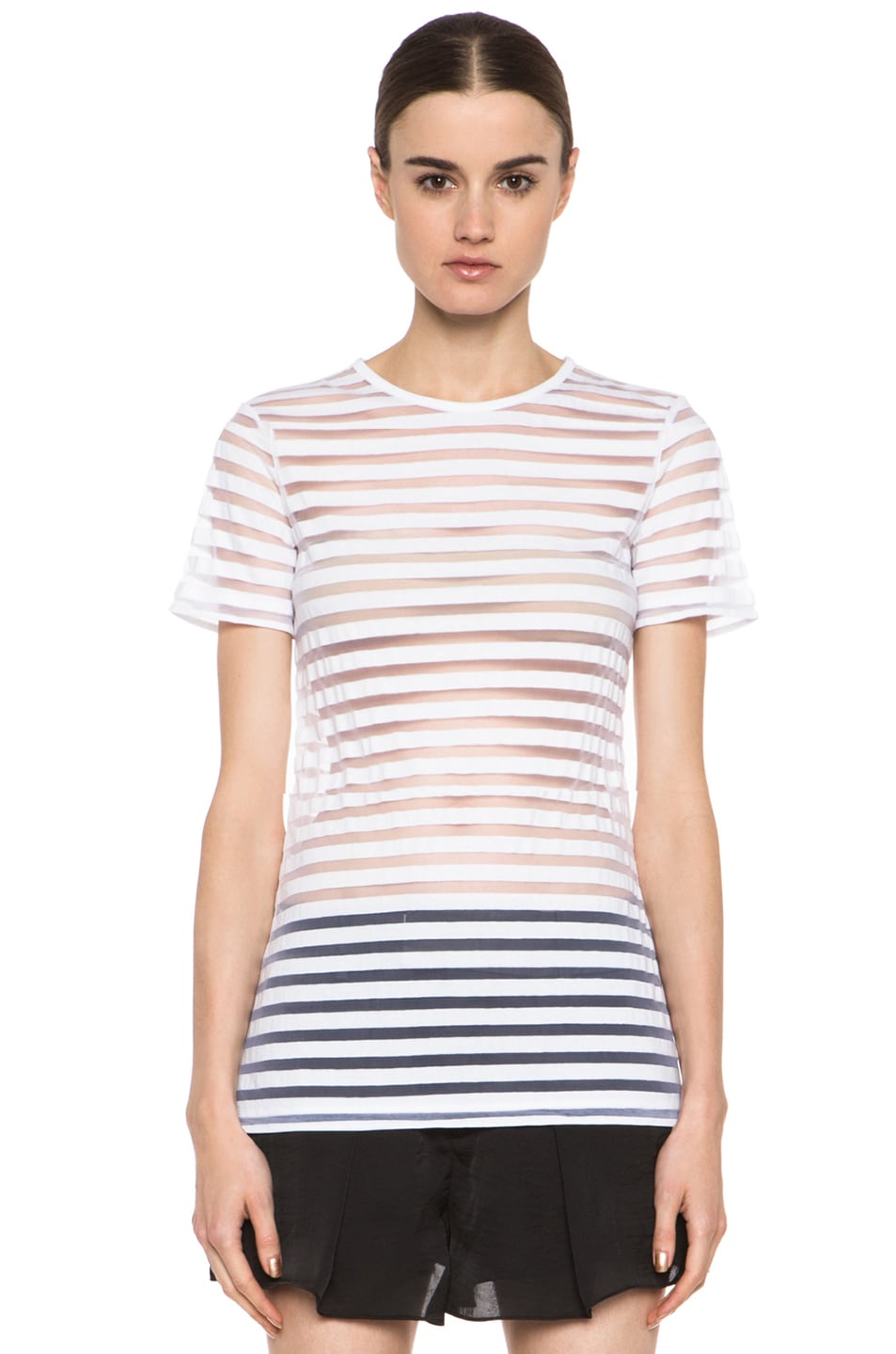 Image 1 of Alexander Wang Shadow Stripe Fitted Short Sleeve Tee in White