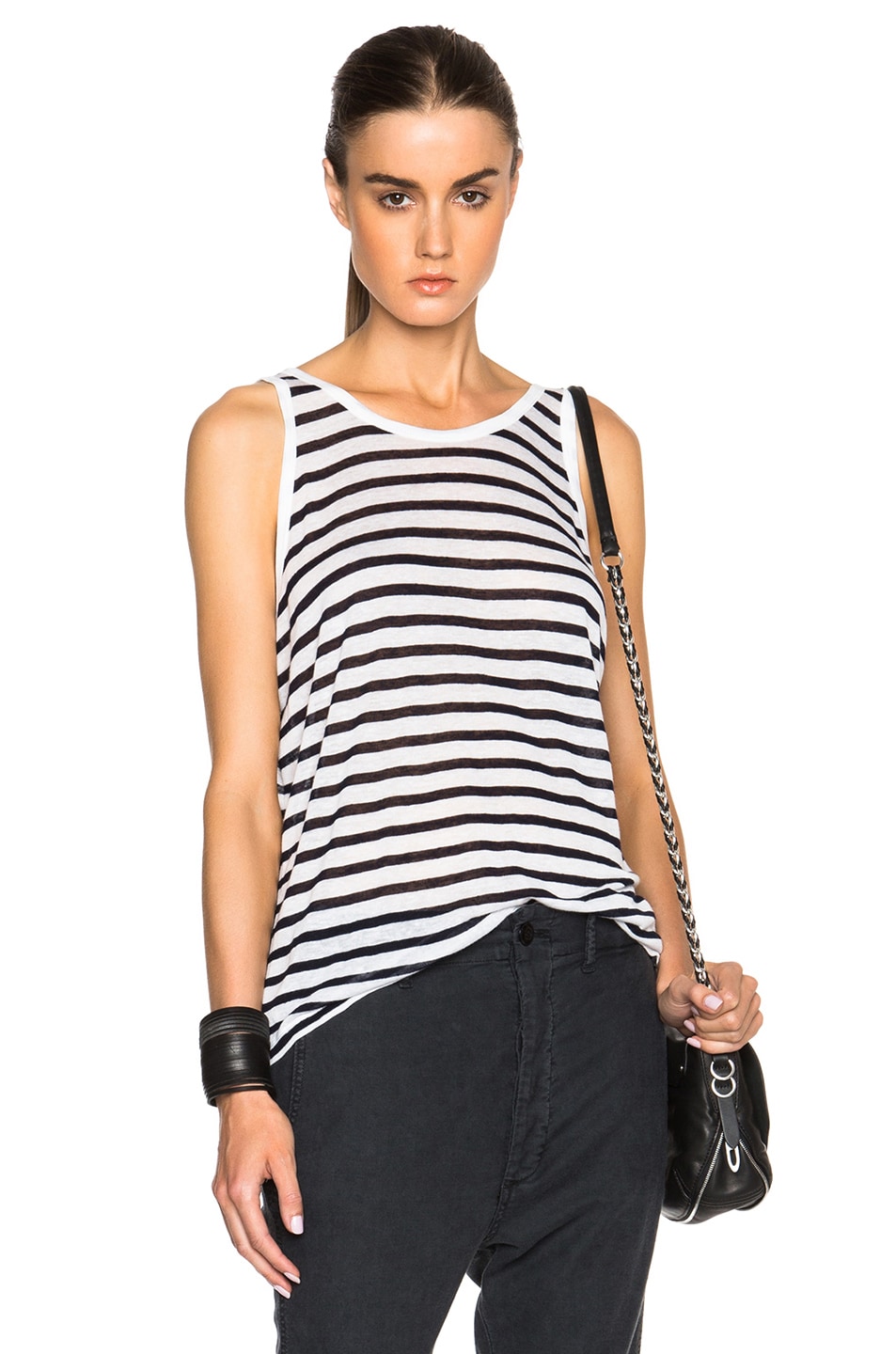 Image 1 of Alexander Wang Stripe Linen Tank in Ink and White