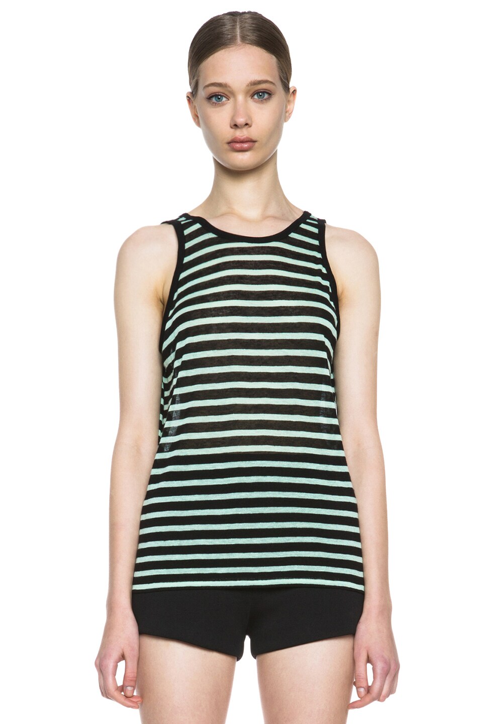 Image 1 of Alexander Wang Stripe Linen Tank in Mint and Black