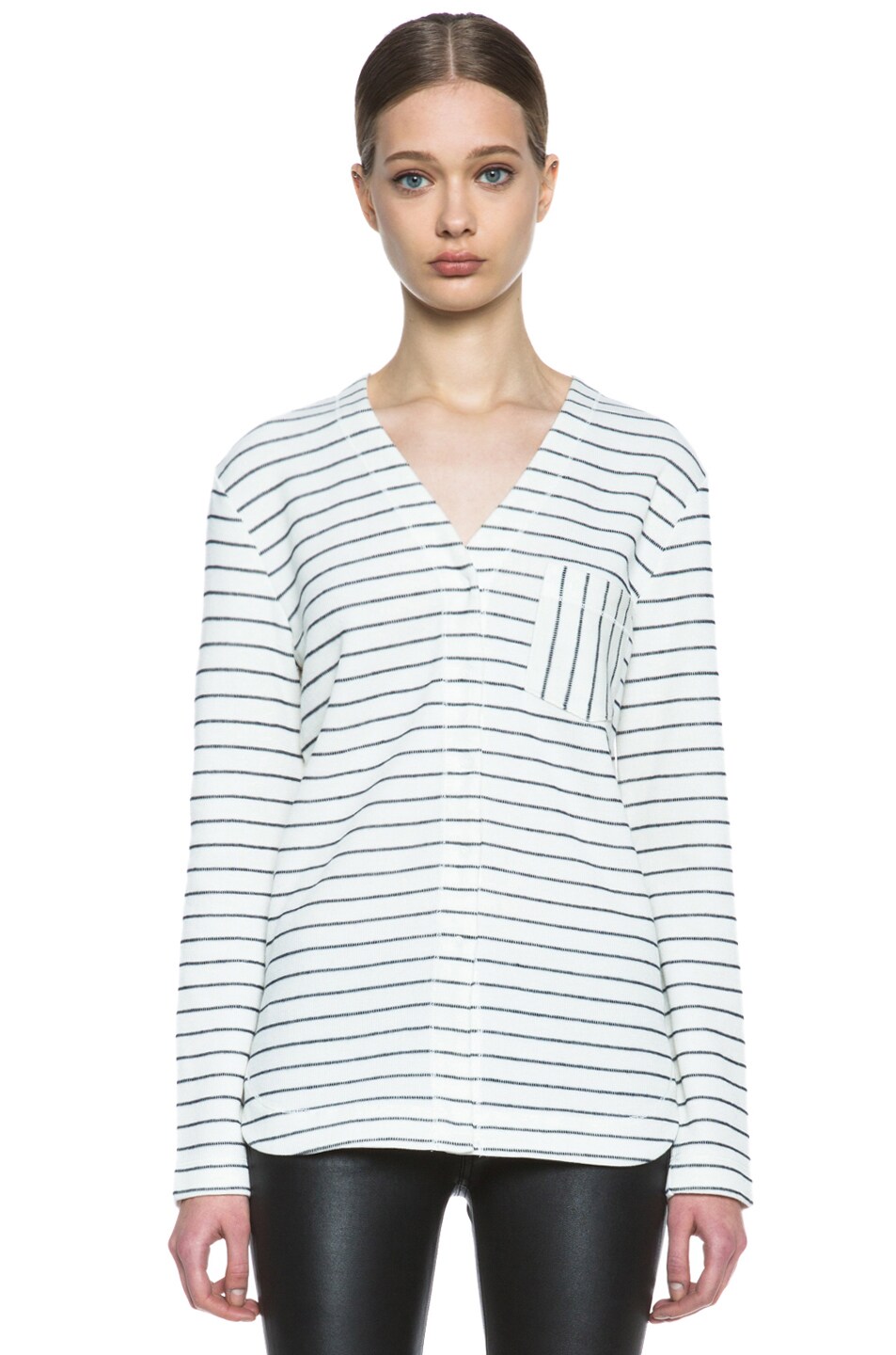Image 1 of Alexander Wang French Rib Cotton-Blend Baseball Tee in Ivory and Onyx