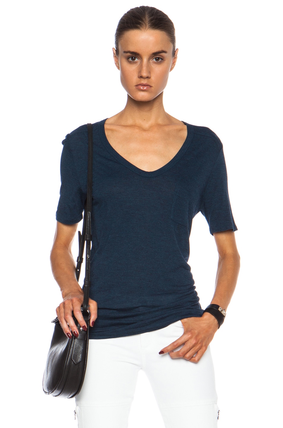 T by Alexander Wang Classic Rayon Tee with Pocket in Shadow | FWRD