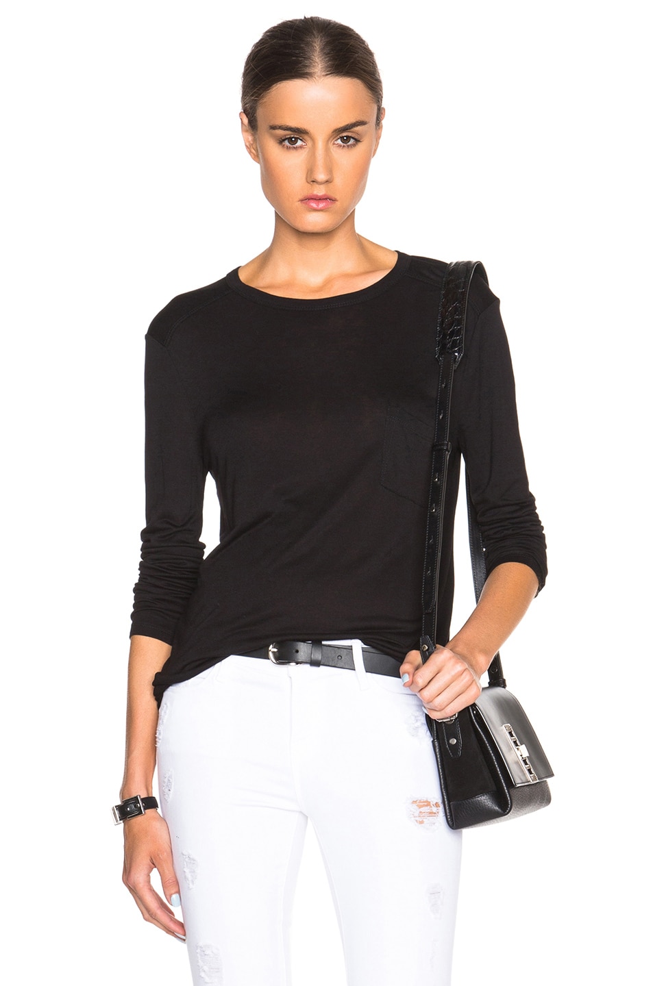 Image 1 of Alexander Wang Classic Rayon Tee with Pocket in Black