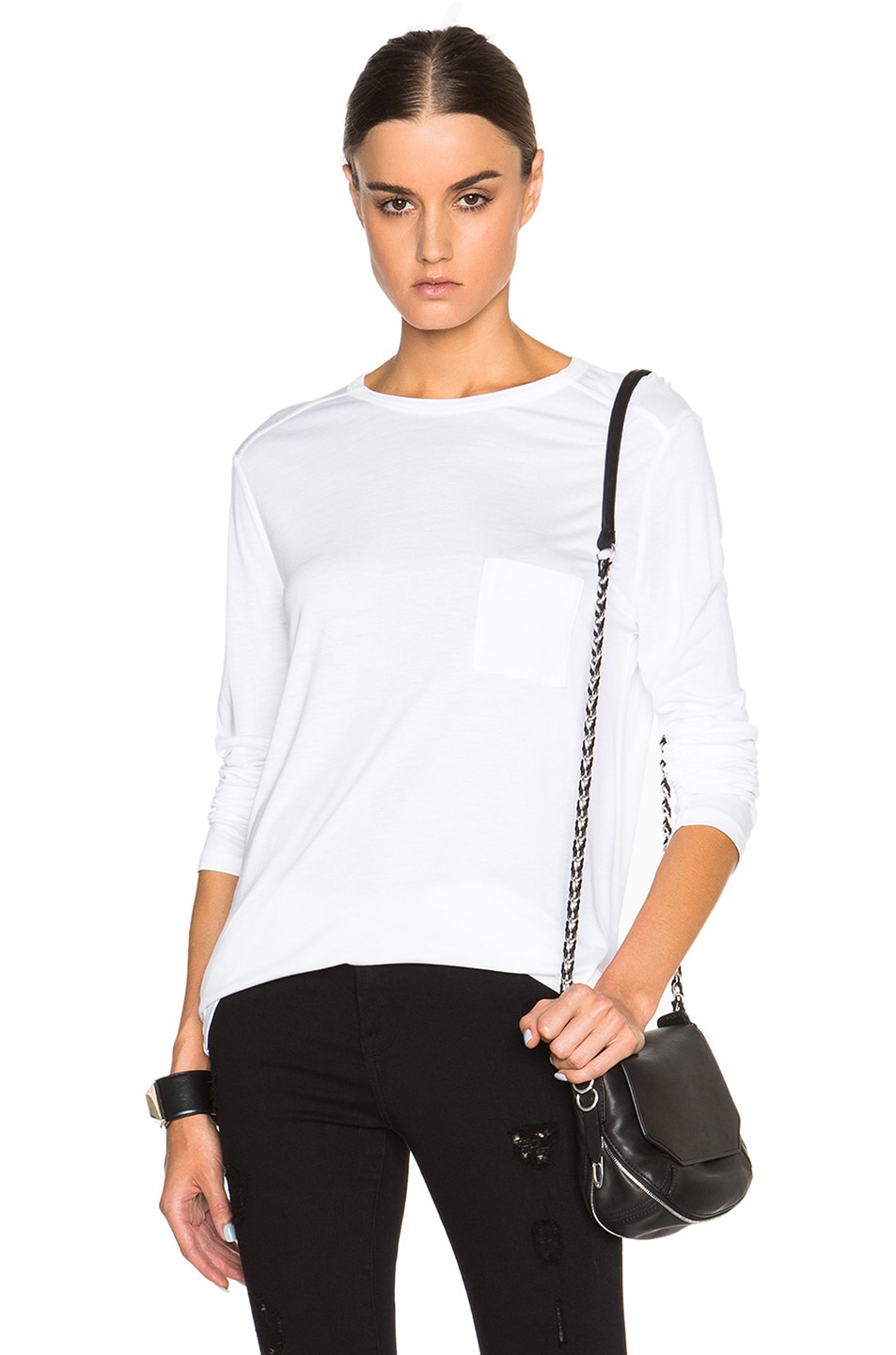 Image 1 of Alexander Wang Classic Rayon Tee with Pocket in White