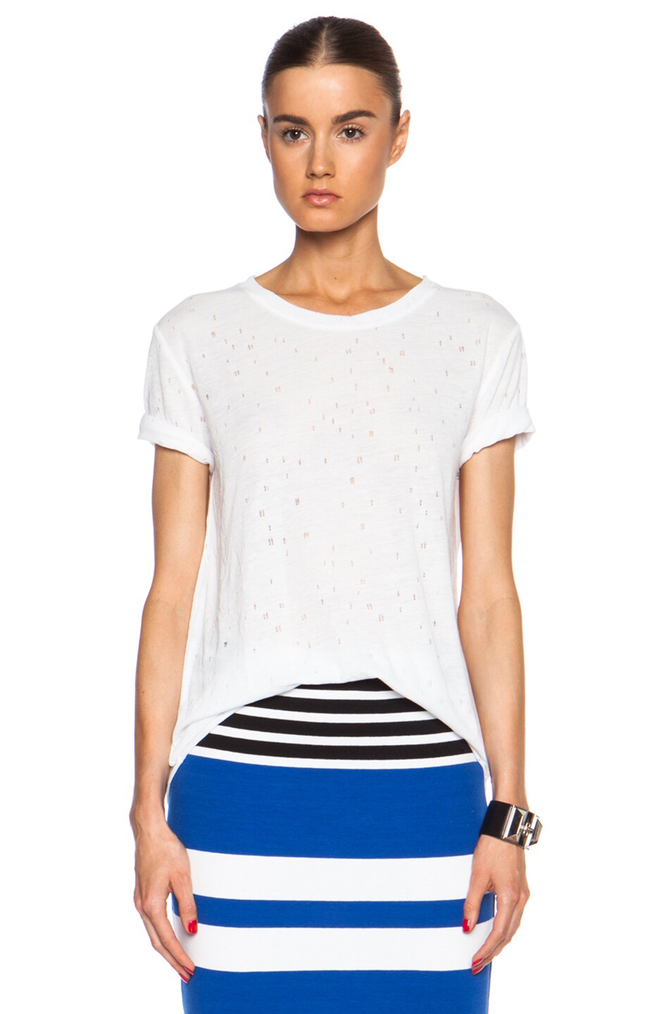 Image 1 of Alexander Wang Distressed Holey Poly-Blend Tee in Ivory
