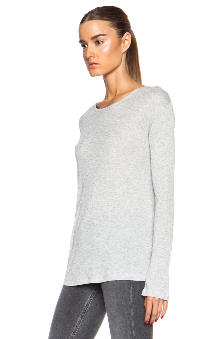 T by Alexander Wang Rib Long Sleeve Oversized Rayon Tee in Light ...