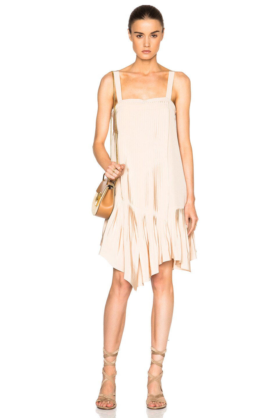 Image 1 of Tibi Pleated Strappy Dress in Morro Sand