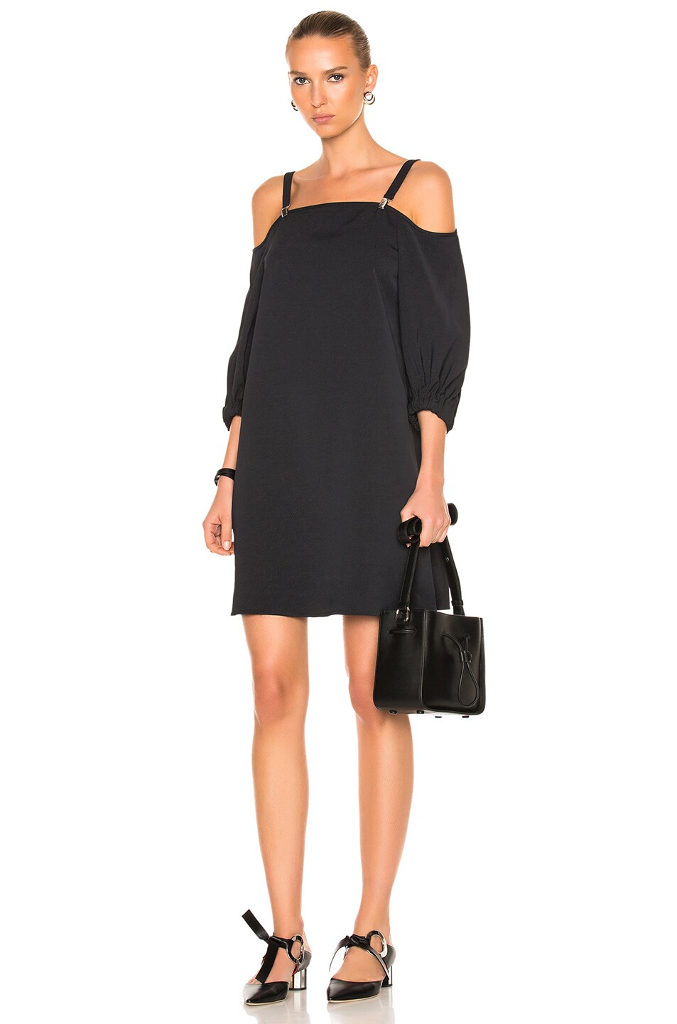 Image 1 of Tibi Twill Suspender Dress in Black