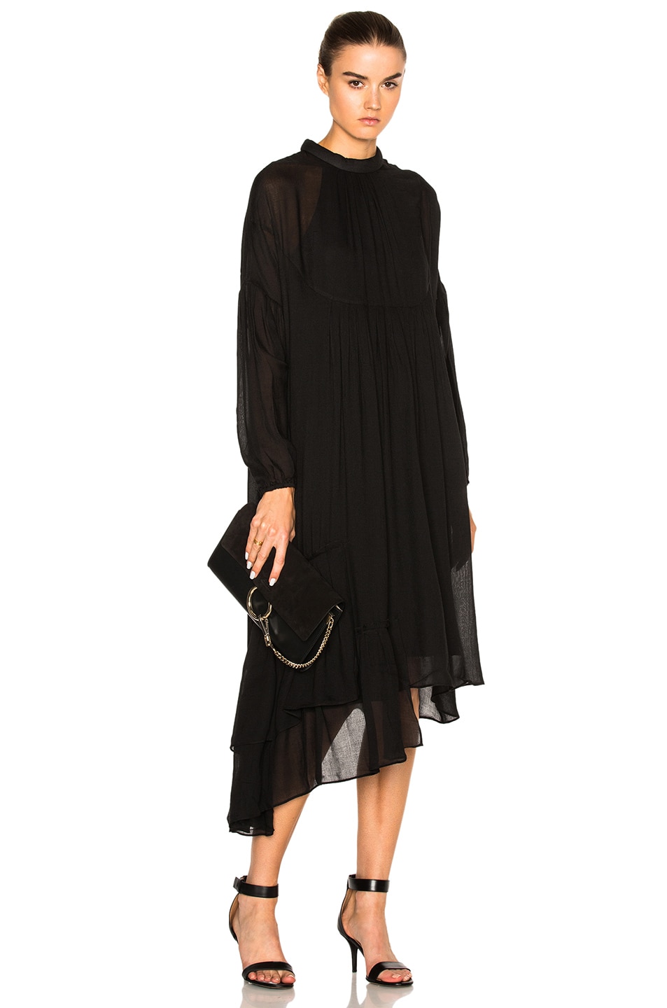 Image 1 of Tibi Asymmetric Ruffle Dress in Black