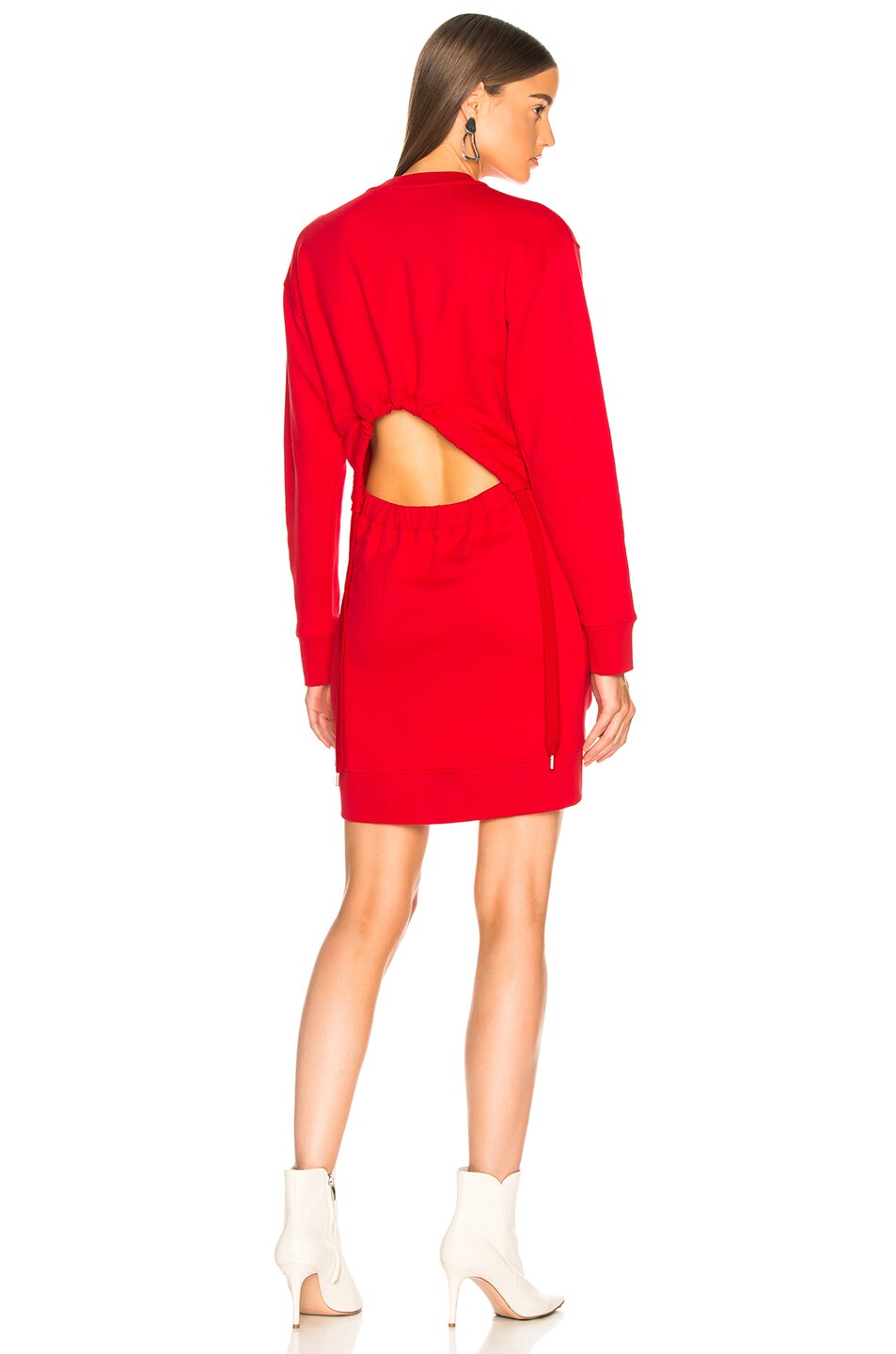 Image 1 of Tibi Easy Sweatshirt Open Back Dress in Cherry Red