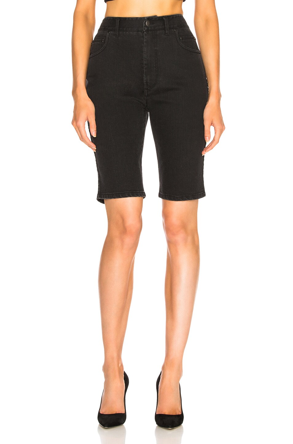 Image 1 of Tibi Black Washed Denim Trish Shorts in Black