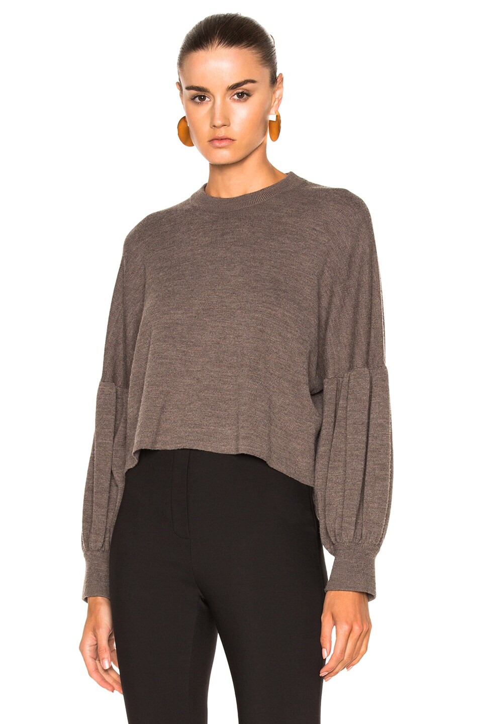 Image 1 of Tibi Puff Sleeve Sweater in Ebony Brown