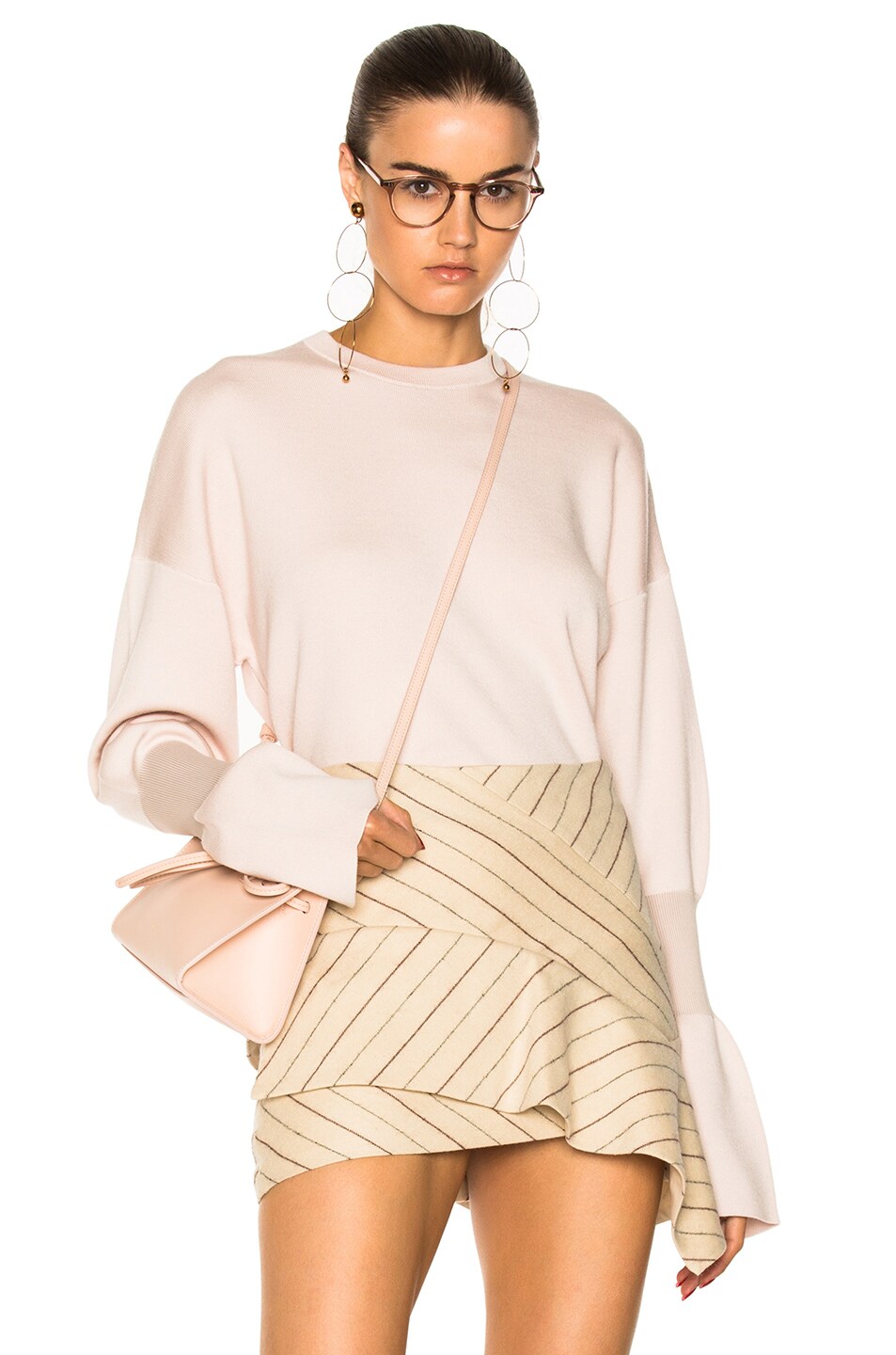 Image 1 of Tibi Rib Detail Easy Sweater in Pale Blush