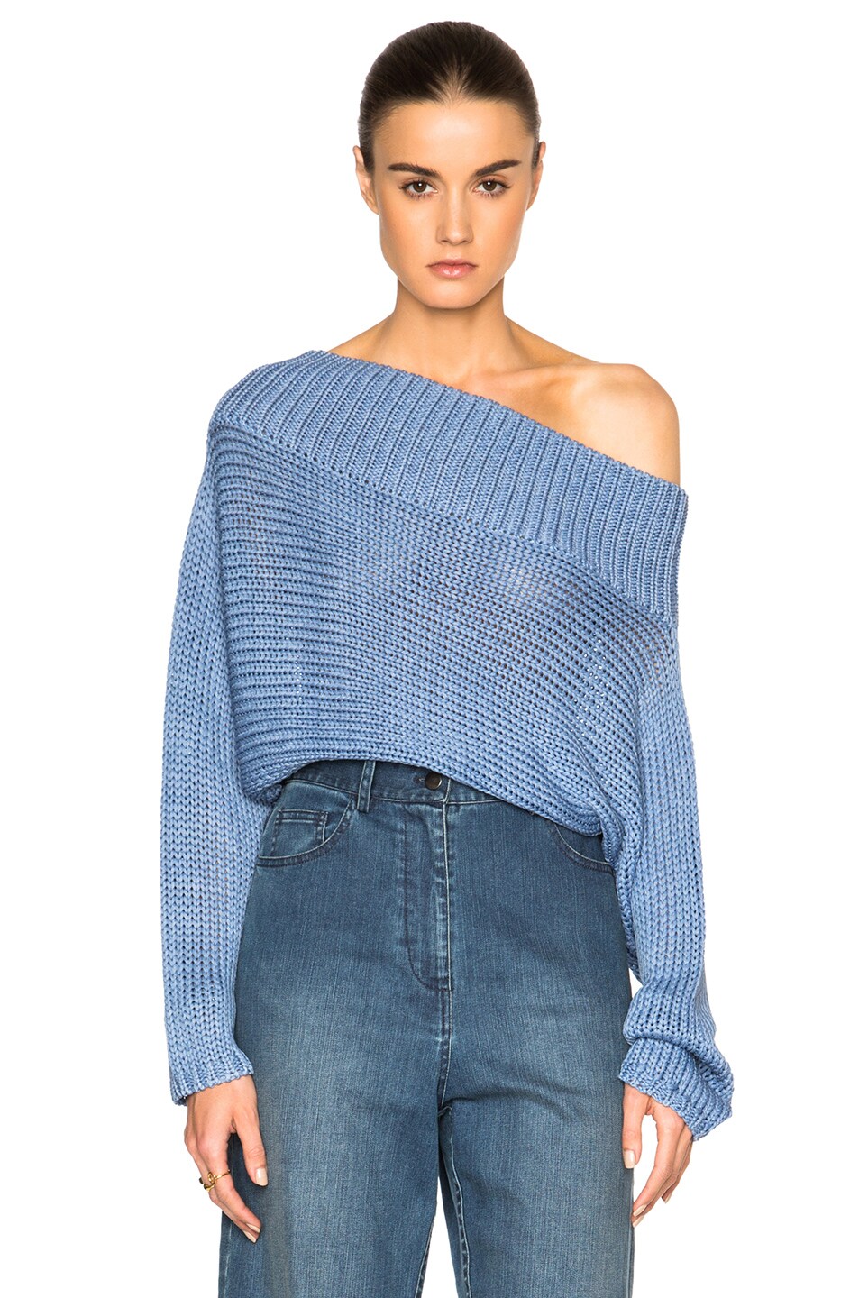 Image 1 of Tibi Oversized Cropped Sweater in Morning Blue