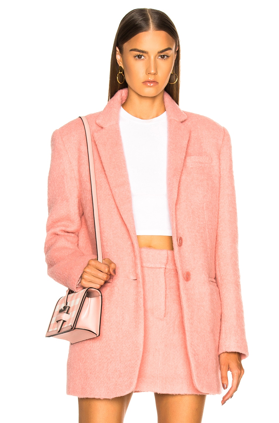 Image 1 of Tibi Luxe Mohair Coating Oversized Blazer in Pink Haze