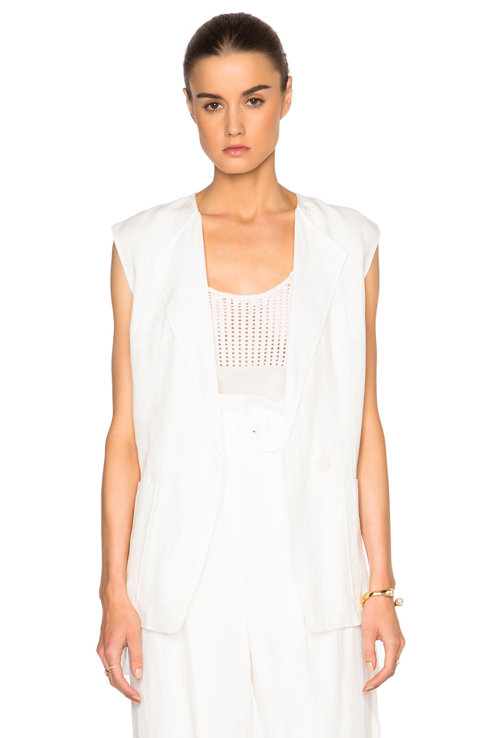 Image 1 of Tibi Linen Vest in Ivory