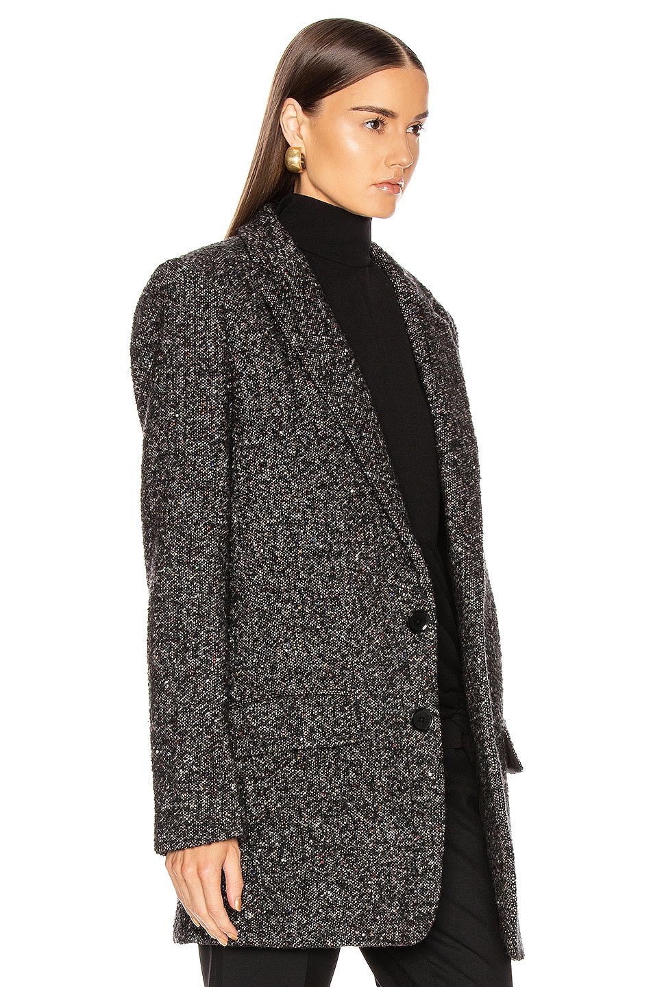 Tibi Multi Color Tweed Long Blazer in Black Multi | FWRD