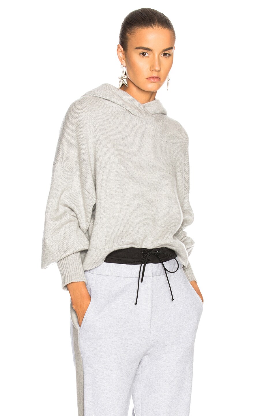 Image 1 of Tibi Cashmere Bell Sleeve Hoodie in Heather Grey
