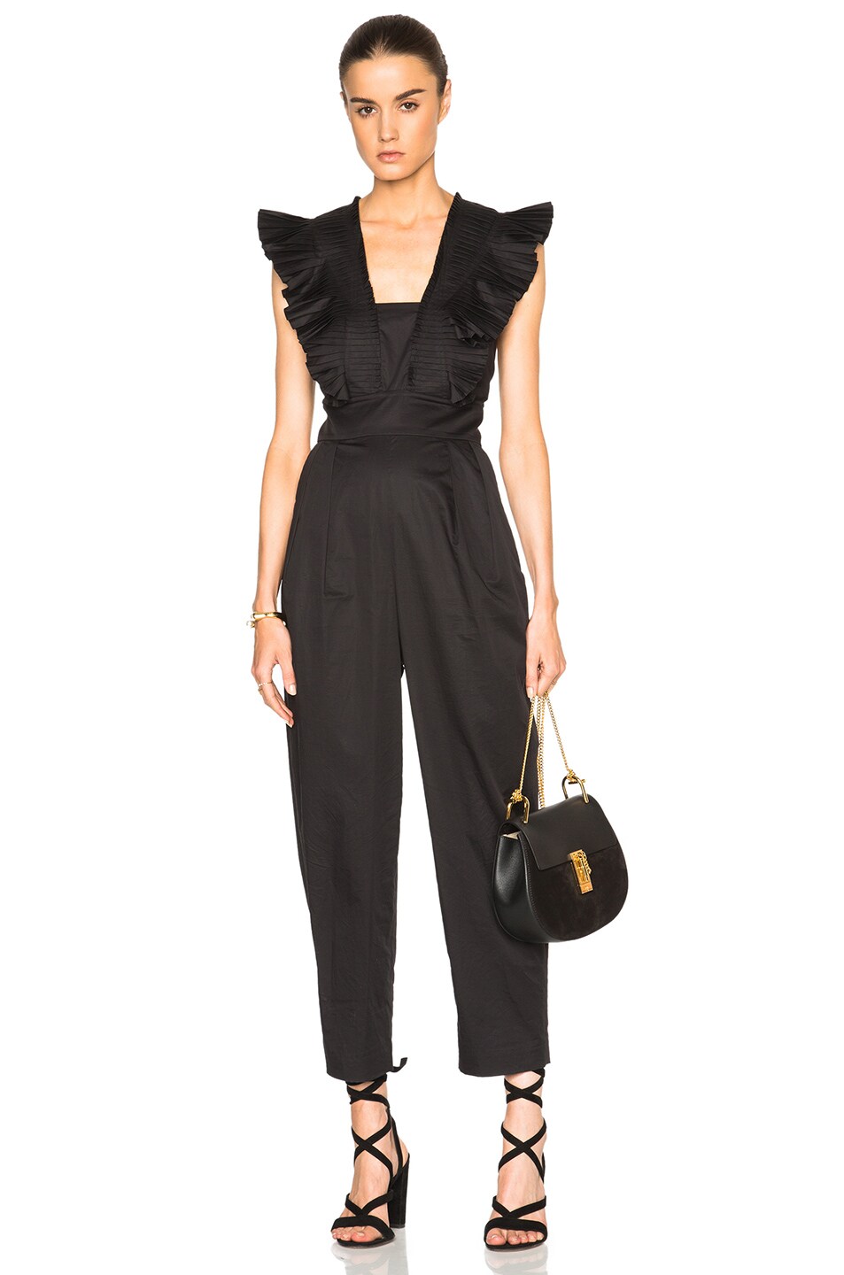 Image 1 of Tibi Pleated Overall Jumpsuit in Black