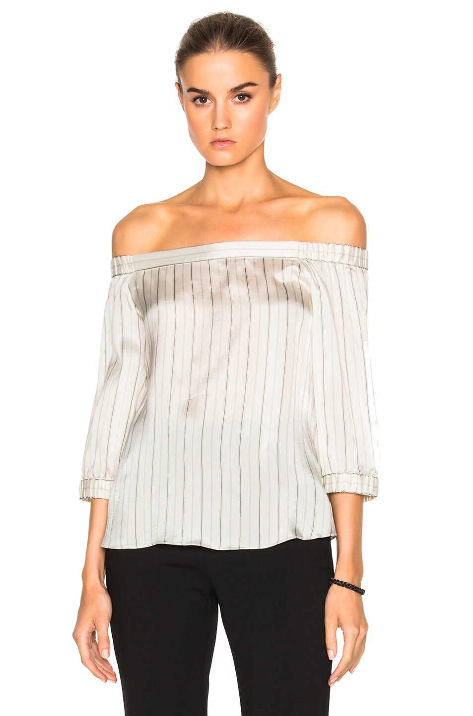 Image 1 of Tibi Striped Off Shoulder Top in Ivory Multi