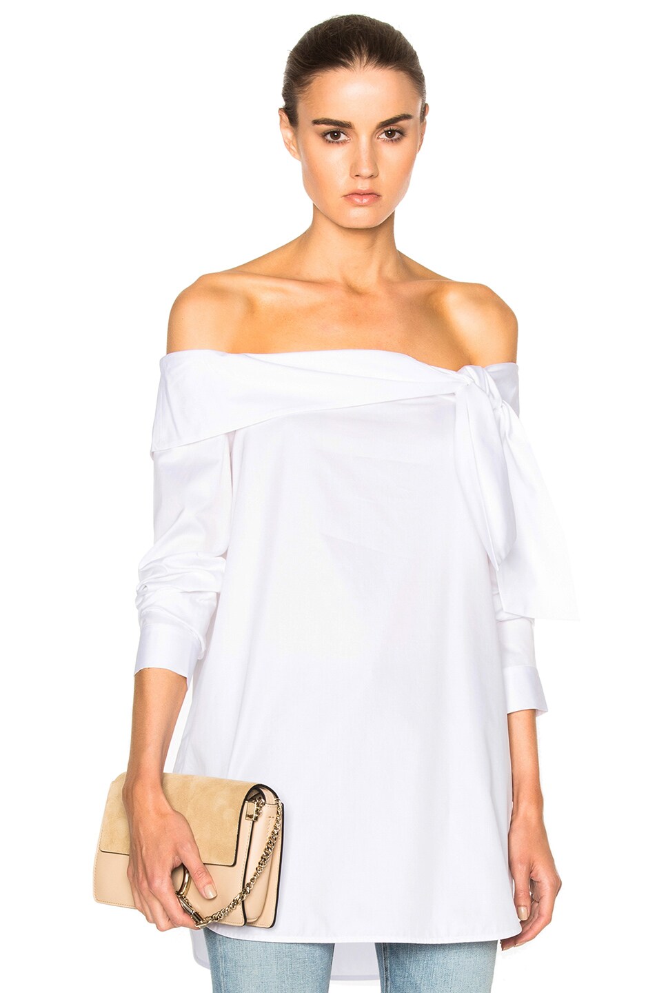 Image 1 of Tibi Off Shoulder Bow Top in White