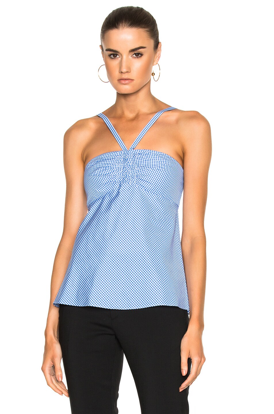 Image 1 of Tibi Gingham Ruched Halter in Blue Multi