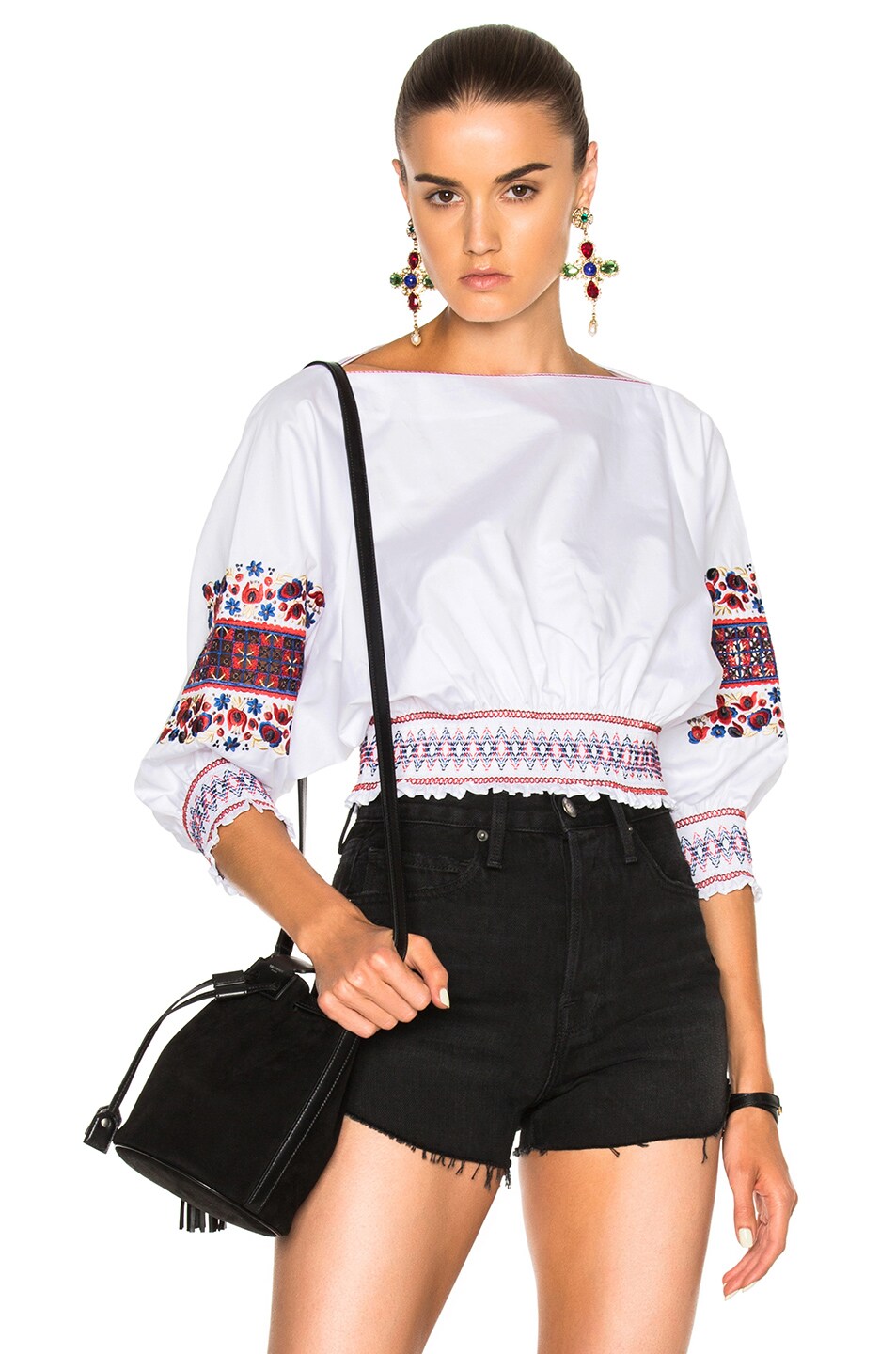 Image 1 of Tibi Cropped Top in White & Acadia Blue Multi