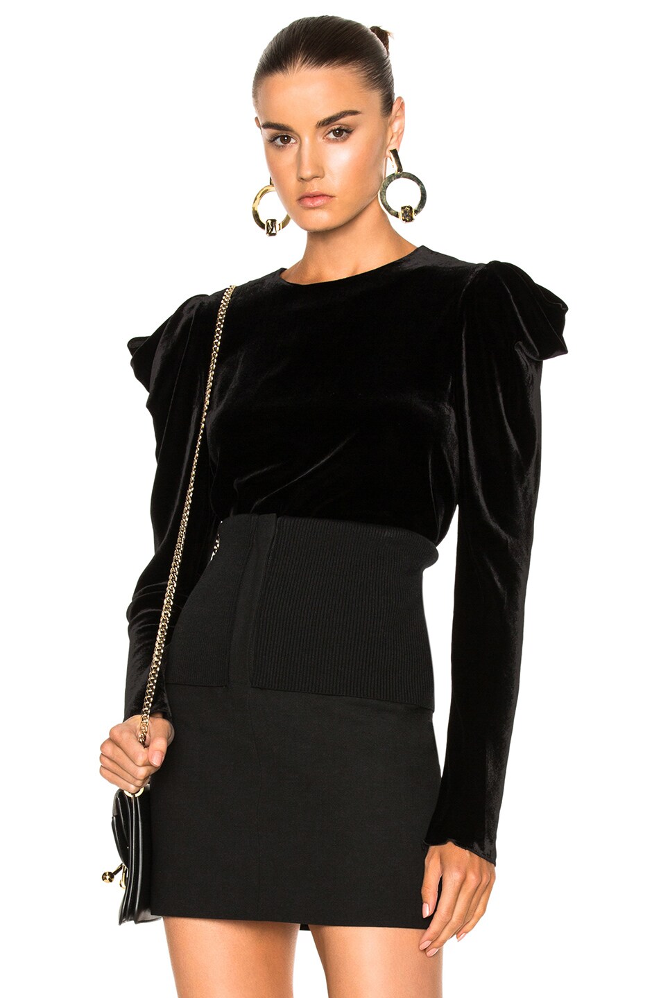 Image 1 of Tibi Velvet Drape Sleeve Top in Black