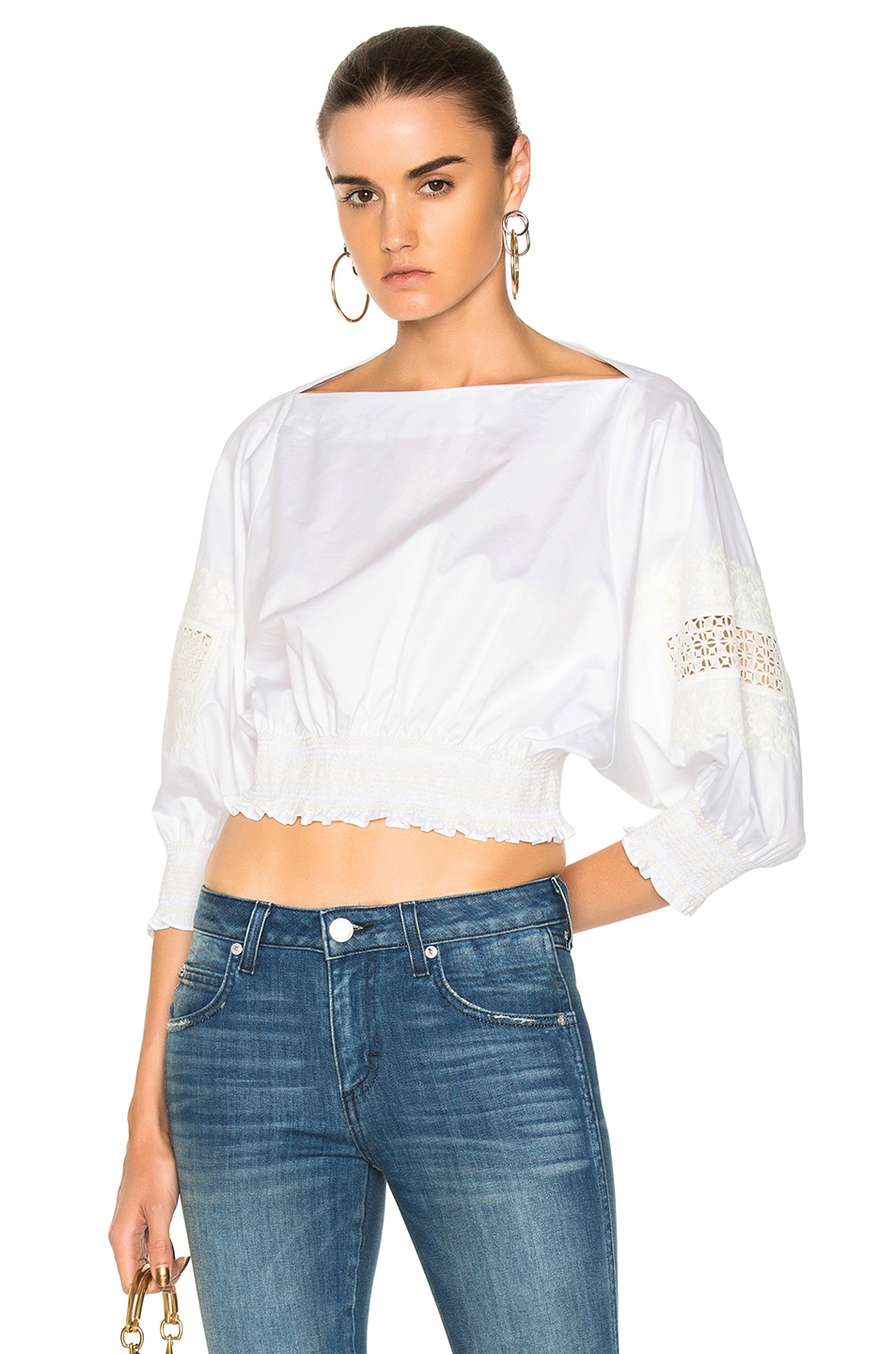 Image 1 of Tibi Cropped Embroidered Top in White Ivory