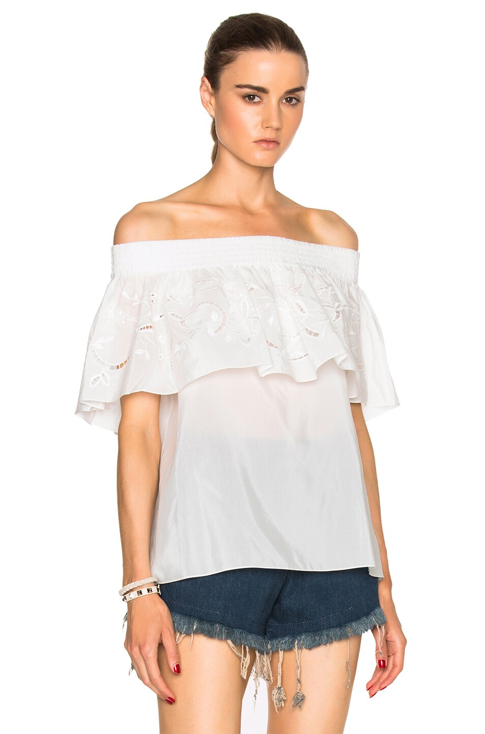 Image 1 of Tibi Off Shoulder Ruffle Top in Ivory