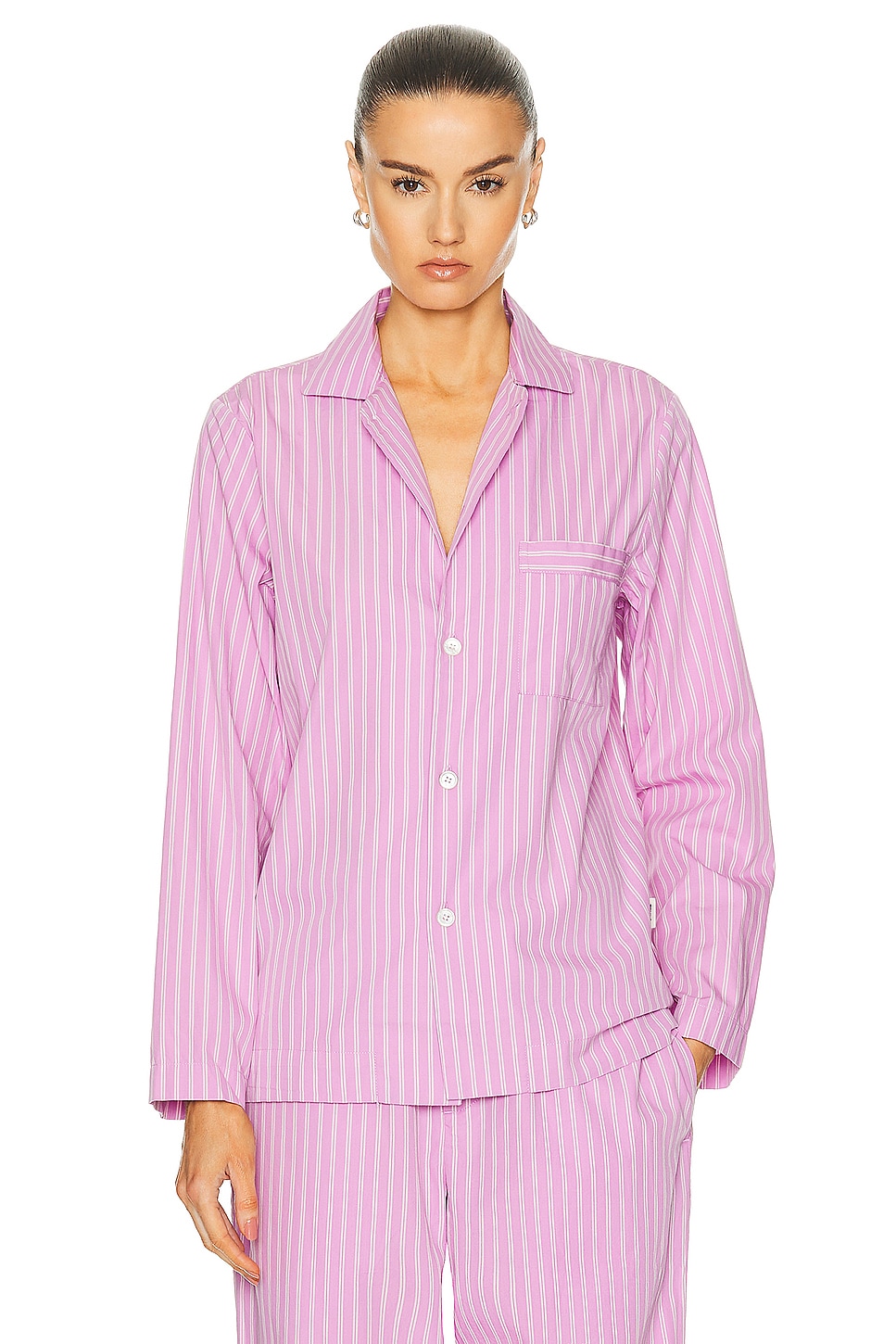 Image 1 of Tekla Long Sleeve Stripe Shirt in Purple Pink Stripes